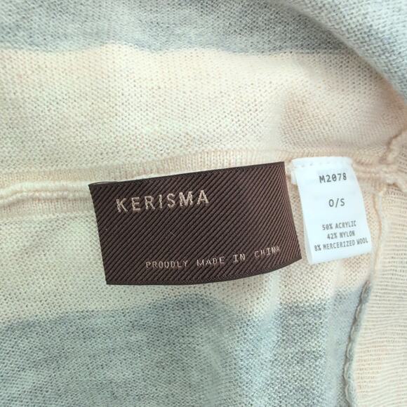 Kerisma Women’s Wool Blend Poncho Shawl OS Asymmetrical Ivory Grey Stripes EUC - Picture 2 of 5